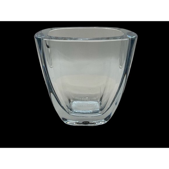 Vtg Strombergshyttan Swedish Art Glass Crystal Vase Blue Hue Artist Signed MCM - Picture 2 of 16